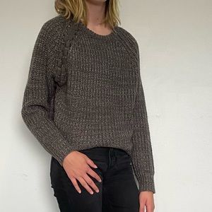 gray chunky sweater with ties - medium